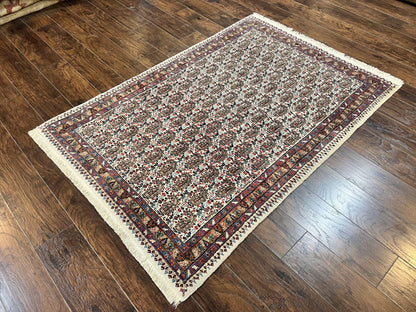 Persian Rug 4x6 Hand Knotted Ivory Mashad Kashmar Boteh Paisley Design