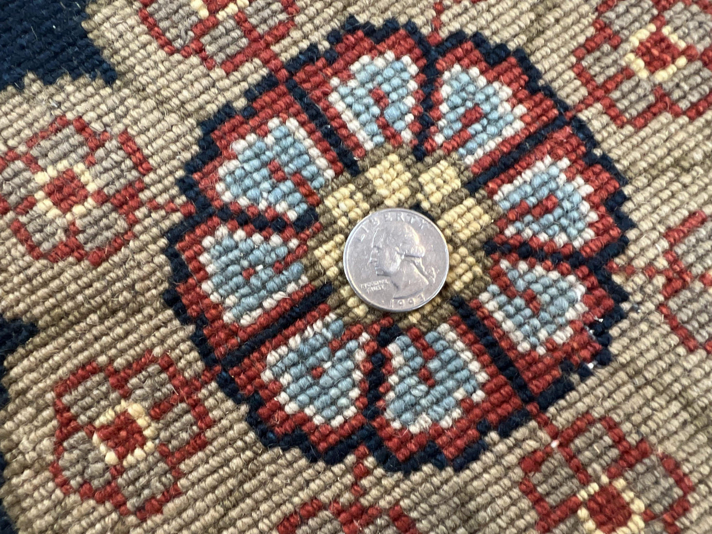 Indo Persian Rug 9x12, Hand Knotted Traditional Indian Wool Oriental Carpet 9 x 12 ft, Maroon and Navy Blue, Floral Allover 9x12 Vintage Rug