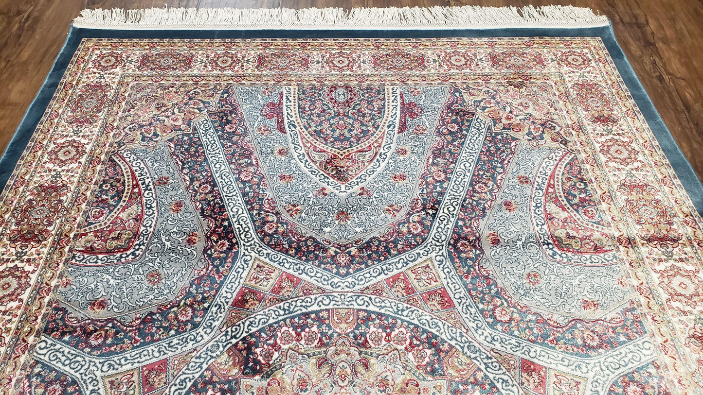 Bamboo Silk Rug 4x6 Light Blue Beige Oriental Medallion Pattern