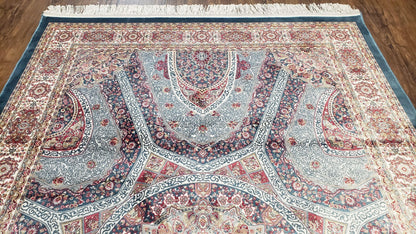 Bamboo Silk Rug 4x6 Light Blue Beige Oriental Medallion Pattern