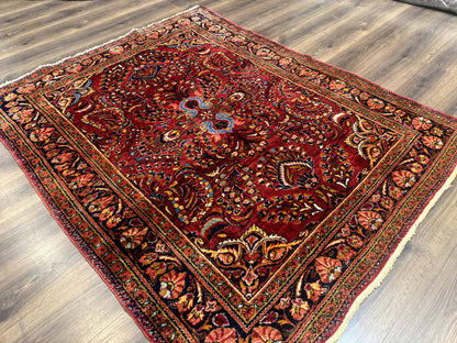 Persian Lilihan Rug 5x6 Red Floral Antique Persian Carpet
