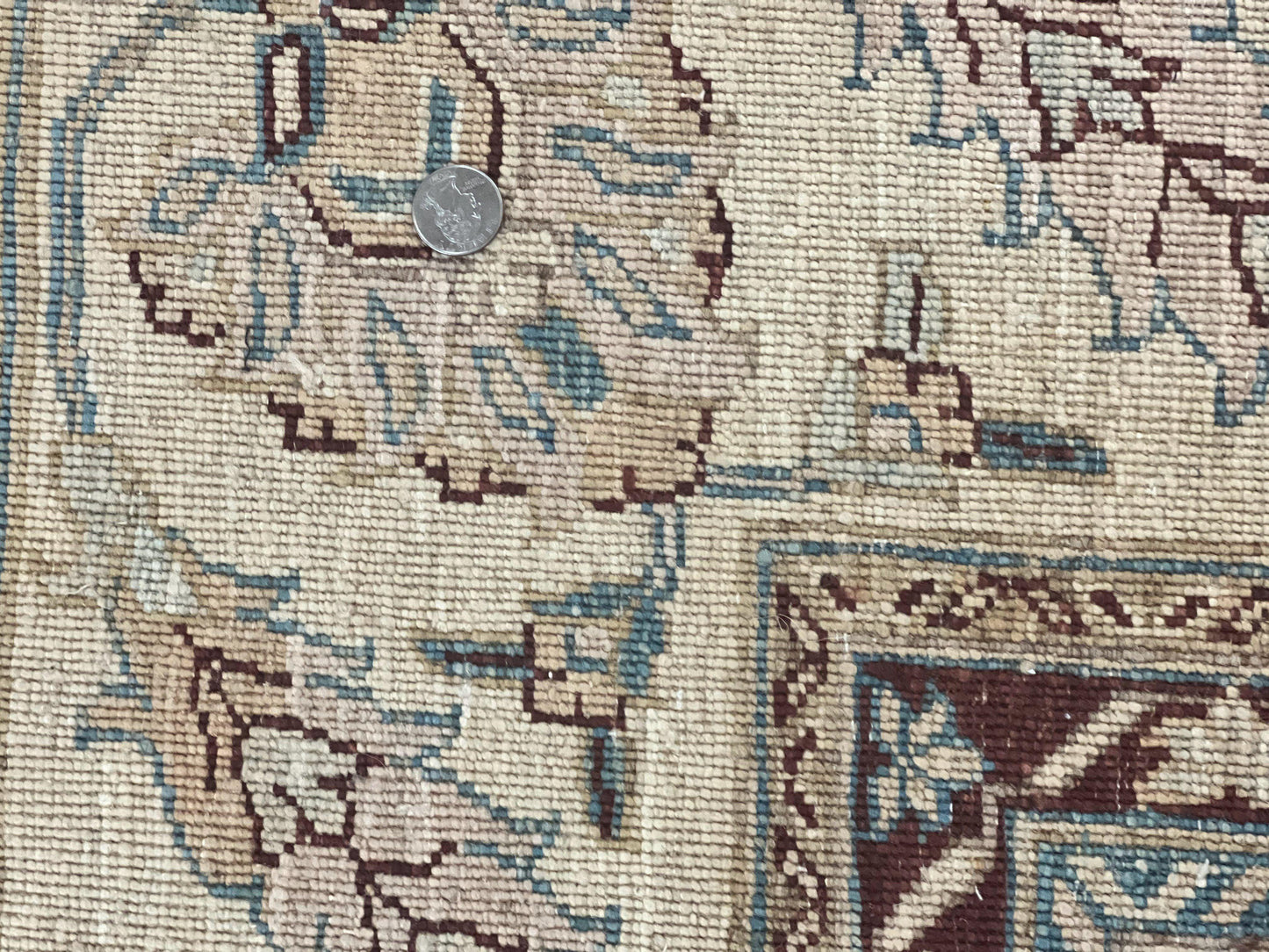 Peshawar Rug 9x11, Pakistani Oriental Carpet, Maroon and Beige, Floral Allover, Wool Hand Knotted Handmade Vintage Rug