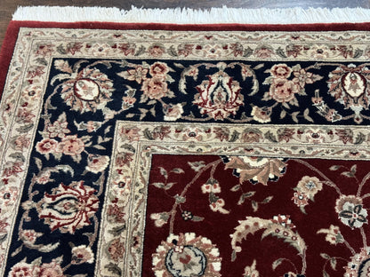 Maroon Persian Area Rug 8x10, Floral Allover, Pak Persian, Wool and Silk Highlights, Traditional Oriental Carpet