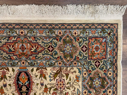 Rare Turkish Hereke Silk Rug 3x5, Tree of Life Persian Vase Design, Very Fine 440 KPSI, Signed