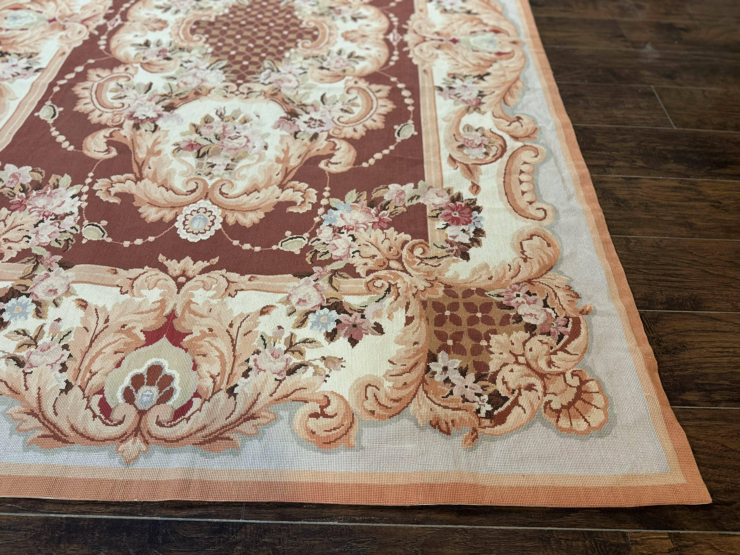Aubusson Rug Vintage Needlepoint Wool Flatweave 6x9 Carpet European Design