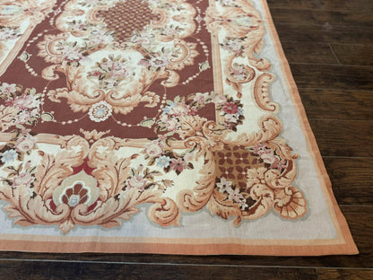 Aubusson Rug Vintage Needlepoint Wool Flatweave 6x9 Carpet European Design