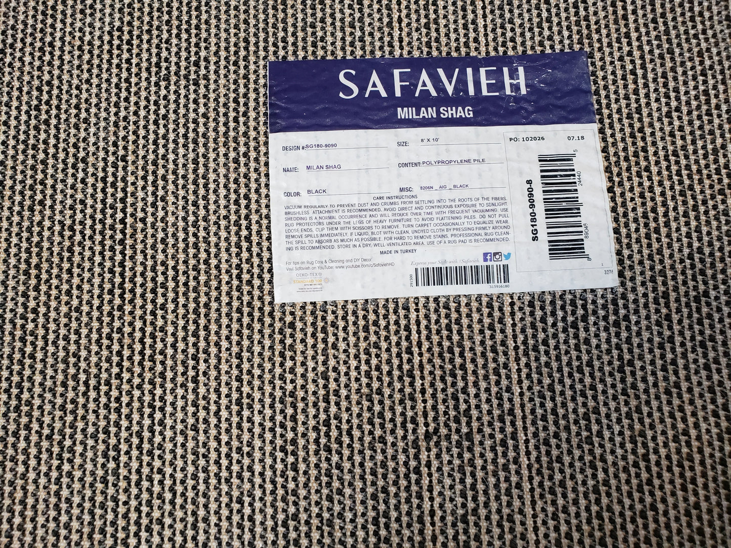 Safavieh Milan Black Shag Rug 8x10 Room Size Modern Contemporary Carpet