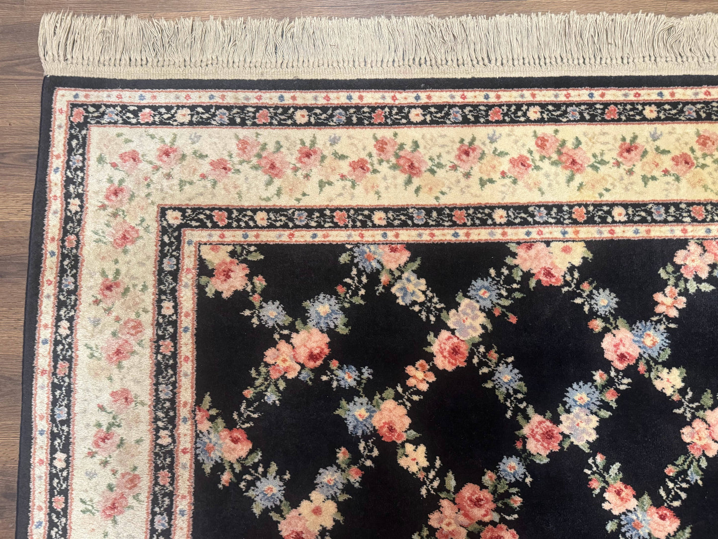 Karastan Garden of Eden Rug 8.8 x 12 Ebony Trellis Floral Wool Pile Vintage Discontinued