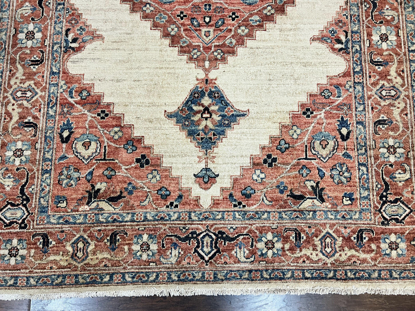 Peshawar Wool Hand Knotted Rug 5x7 Vintage Serapi Geometric Pakistani