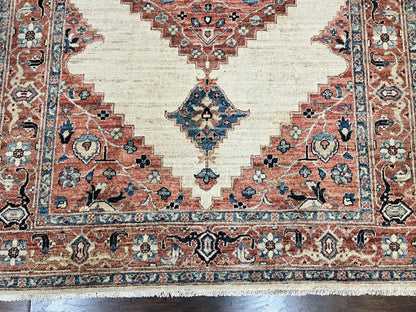 Peshawar Wool Hand Knotted Rug 5x7 Vintage Serapi Geometric Pakistani