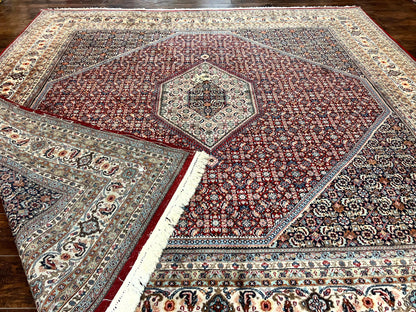 Bidjar Rug Square 10x10 Indo Persian Handmade Wool Carpet Red Vintage