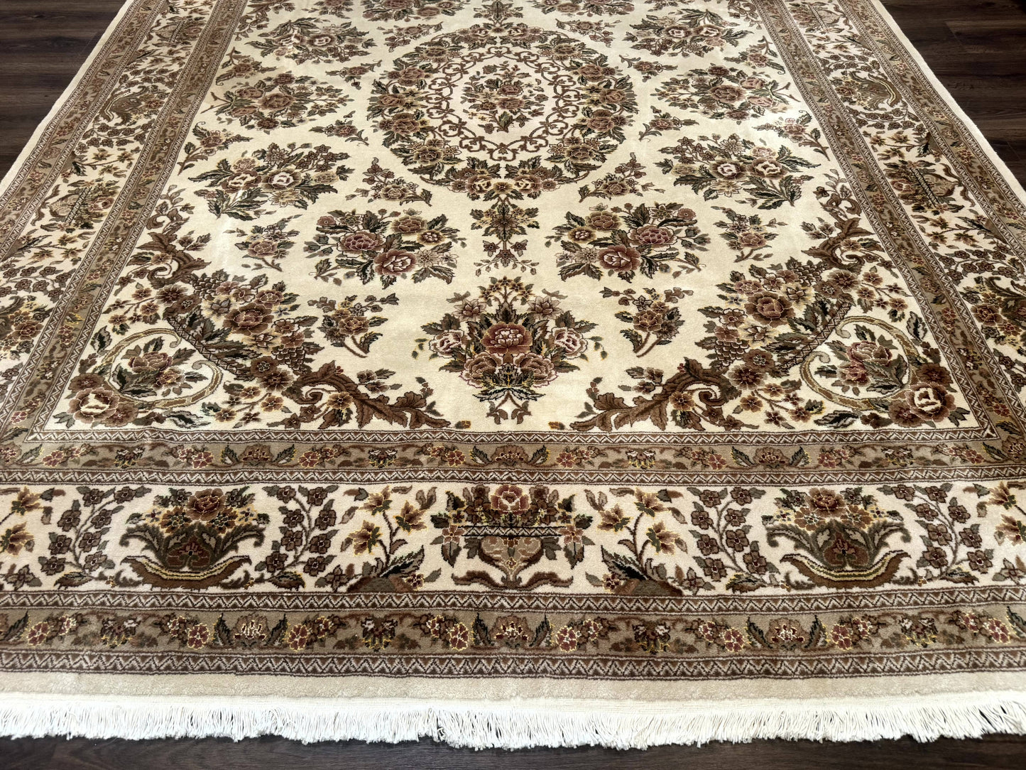 Sino Persian Rug 8x10, Floral, Elegant, Fine 225 KPSI, Beige, Wool & Silk