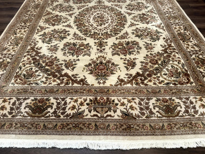 Sino Persian Rug 8x10, Floral, Elegant, Fine 225 KPSI, Beige, Wool & Silk