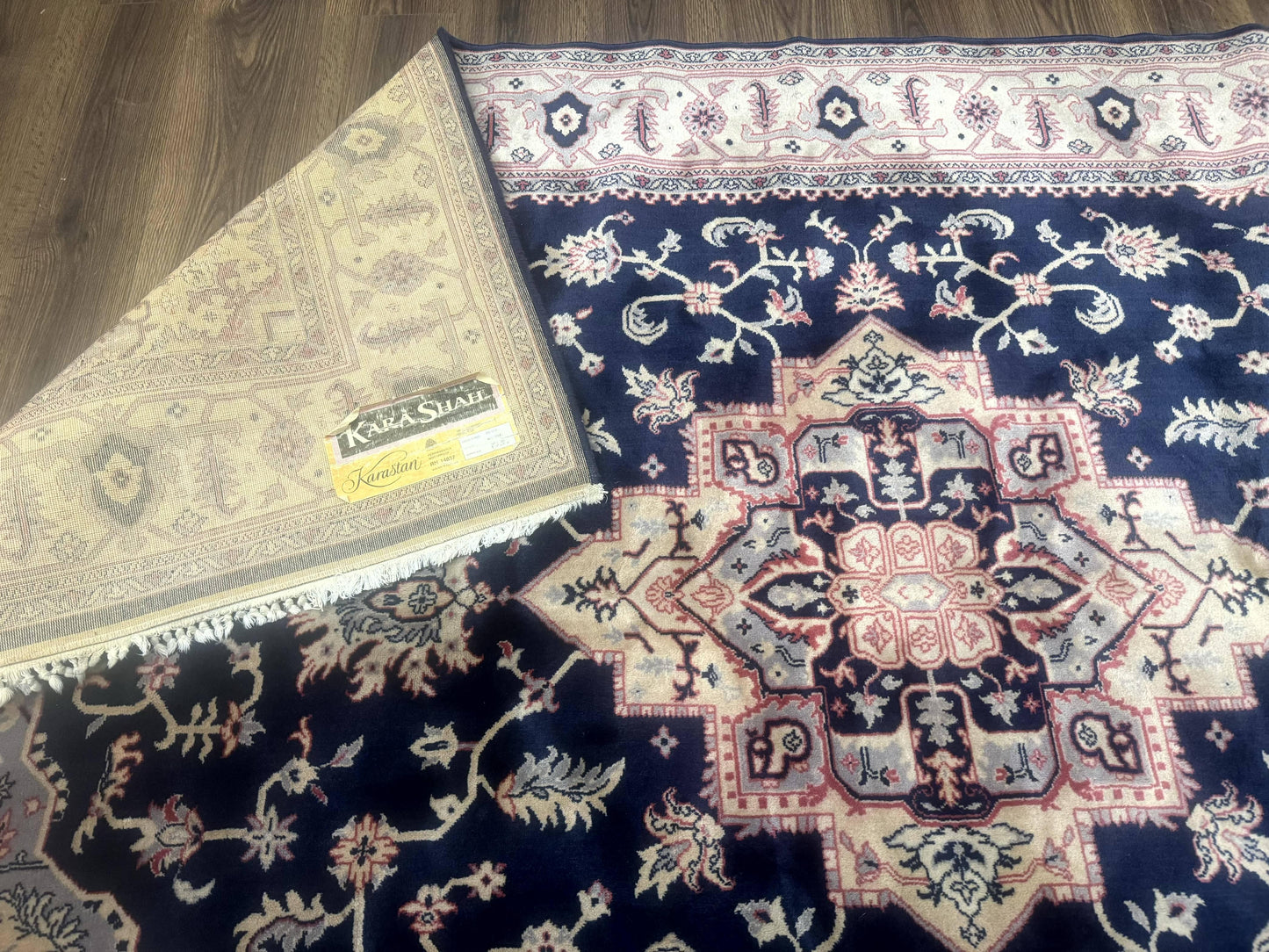 Karastan Navy Serapi Kara Shah Wool Rug Vintage Area Rug