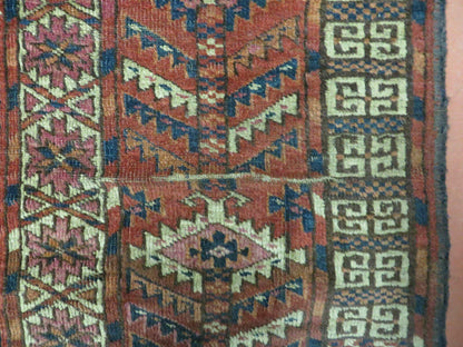 Turkoman Ensi Wool Rug Antique 4x5 Handwoven Nomadic Textile Art