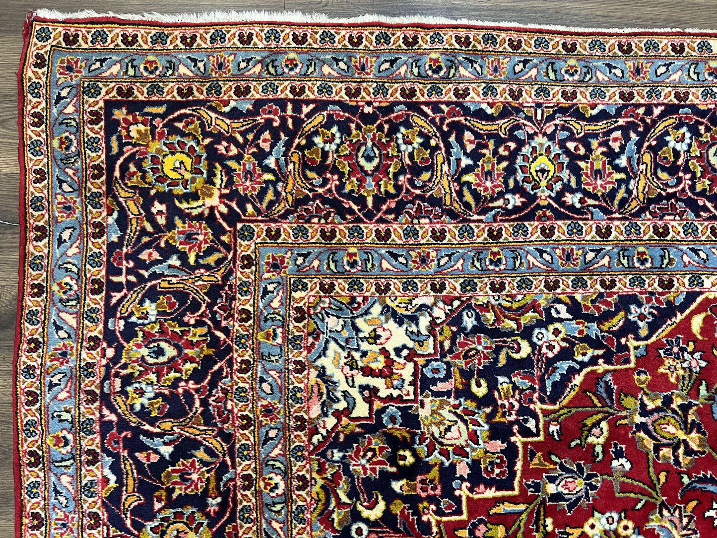 Persian Kashan Rug 9x12 Handmade Wool Oriental Carpet With Floral Medallion And Corner Design