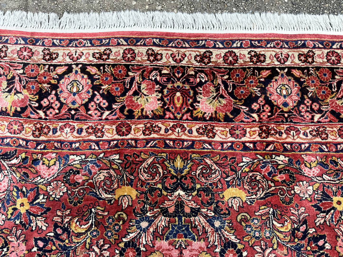 Large Antique Persian Sarouk Rug 11x18, Red, Floral Allover, Palace Size Wool Handmade Carpet