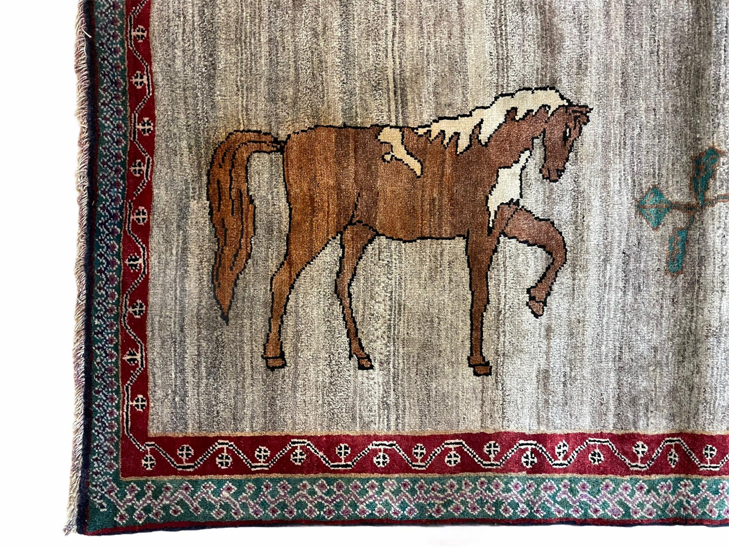 Handmade Wool Rug 4x6 Vintage Zagros Horses Pictorial Area Rug
