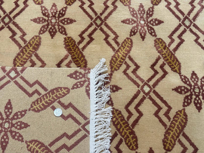 Tibetan Rug 8x10 Wool Silk Highlights Contemporary Carpet Beige And Maroon