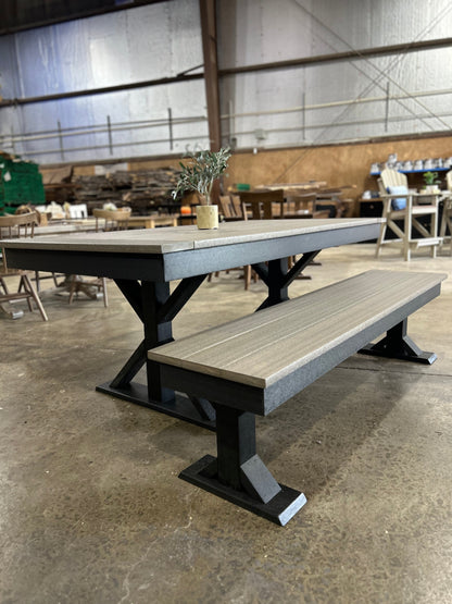 Outdoor Poly Dining Table And Bench Set With Trestle X Leg Design