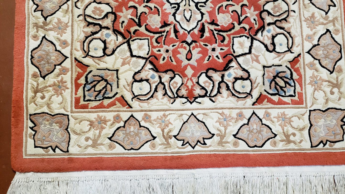 3x5 Red Chinese Hand Knotted Wool Rug Medallion Vintage Small Area Rug