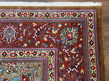 Persian Qum Rug 7x11 Beige Red Floral Medallion 260 KPSI Hand Knotted