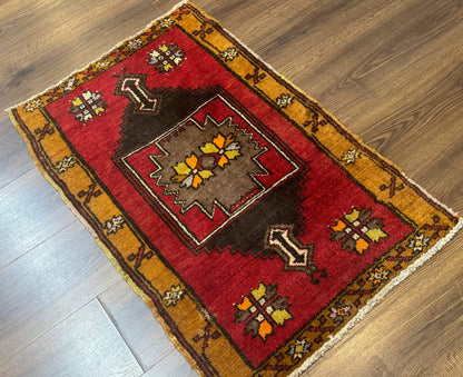 Turkish Yastik Rug 2x3 Geometric Medallion Hand Knotted Wool Red