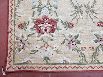 Needlepoint Rug 10x14 Wool Flatweave Carpet, English Floral Pattern, Pale Yellow, Roses, Allover Pattern, Handmade Large Needlepoint Nice