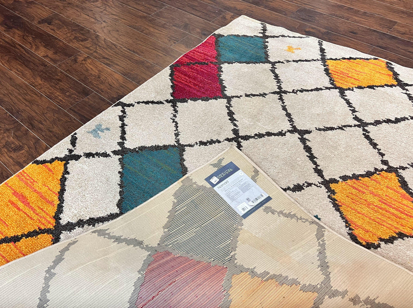 Panel Design Rug 5 x 7.6, Ivory/Beige & Multicolor