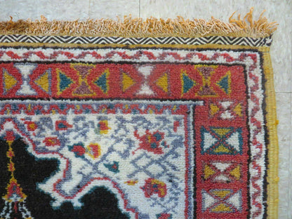 Antique Moroccan Runner Rug 3x7, Moroccan Prayer Rug, Double Mehrab Prayer Arches, Black and Red, Hand-Knotted Wool Carpet, Hallway Rug Nice