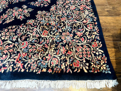Antique Persian Kerman Rug 10x13 Navy Blue Floral Carpet Fine 270 KPSI