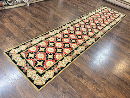Vintage Runner Rug Long Hallway Wool Panel Design Red Black Ivory Tan European Style