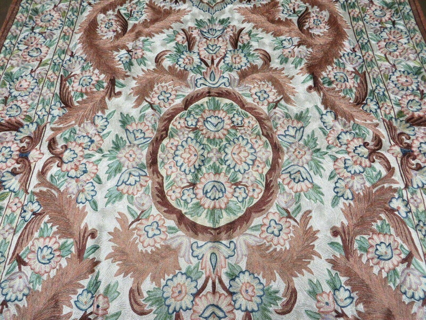 Vintage Hand Stitched Silk On Cotton Rug From India Floral Pattern 46 By 72 Inches
