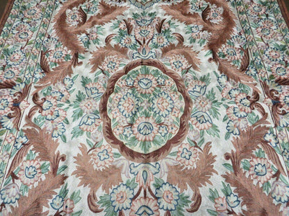 Vintage Hand Stitched Silk On Cotton Rug From India Floral Pattern 46 By 72 Inches