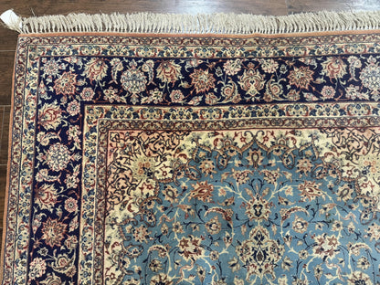 Light Blue Persian Isfahan Rug 5x8, Floral Medallion, Wool on Silk Foundation, Very Fine 530 KPSI, Handmade Carpet