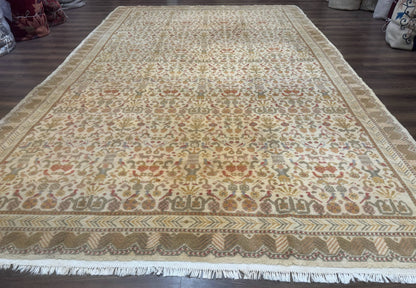 Large Spanish Portuguese Rug 9x15, Beige, Vintage, Allover Pattern, Wool