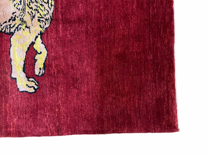 Handmade Wool Rug 3x5 Hand Knotted Lion Design With Veggy Dyes New Vintage