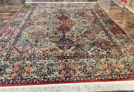 Karastan Multicolor Panel Kirman Rug #717, Wool Karastan Rug 8.8 x 10.6, Vintage Multipanel Kirman, Original Karastan Collection 700 Series