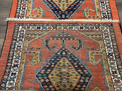 Persian Runner Rug 3x11 Hand Knotted Rare Tribal Wool Oriental Geometric Medallions