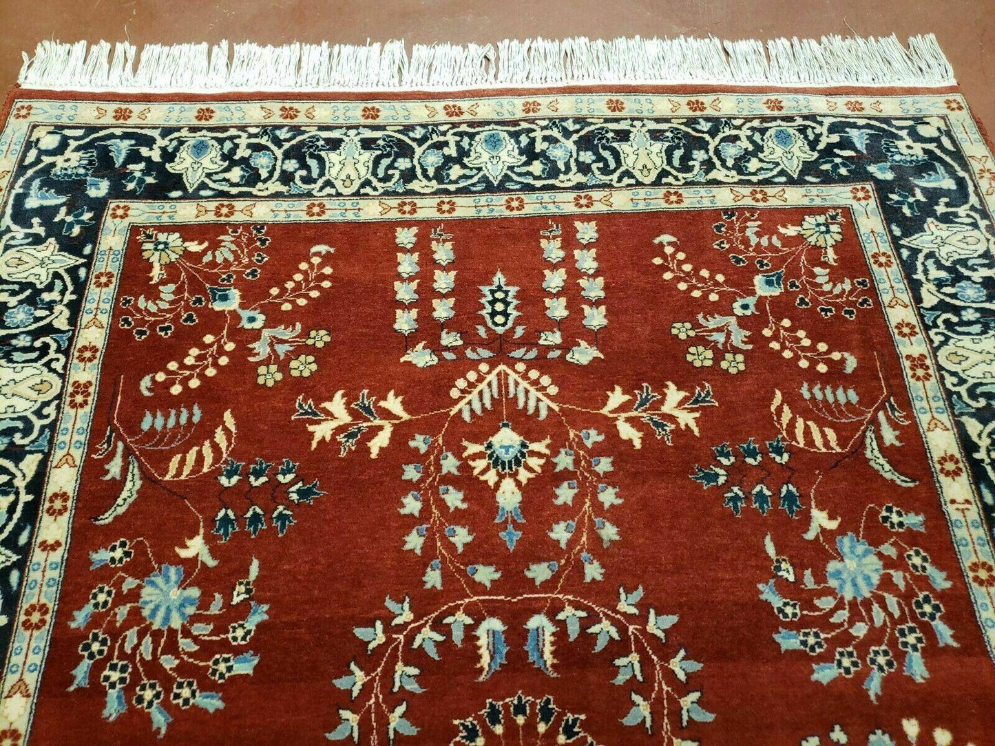 Pakistani Rug Hand Knotted Vintage 4x6 Red Highly Detailed Wool