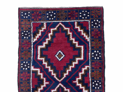 Vintage Baluchi Rug 3 X 5 Handmade Tribal Wool Afghan Red Beige