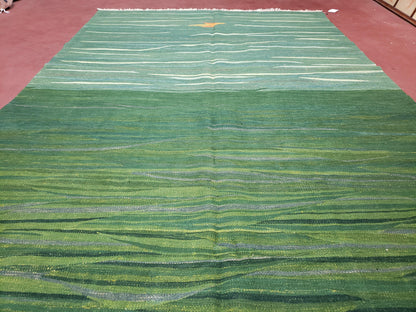 Green Turkish Kilim Rug, 6x9 - 7x10 Rugs, Bird, Handmade New Area Rug, Wool, Bohemian Boho Decor, Hand Woven, Modern Abstract Flat Weave Rug