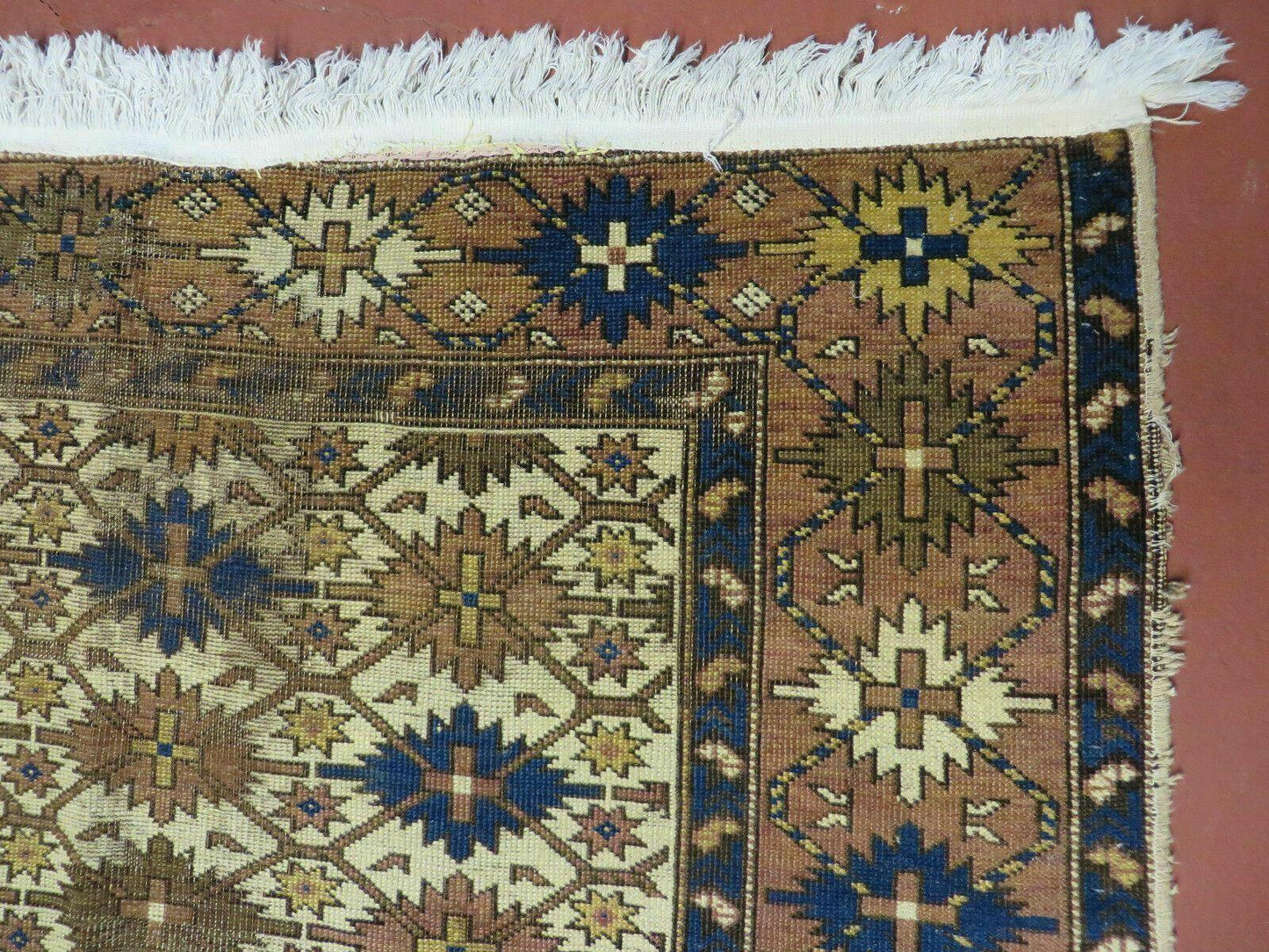 Antique Caucasian Shirvan Kazak Wool Rug Snowflake Design 4x5 Feet
