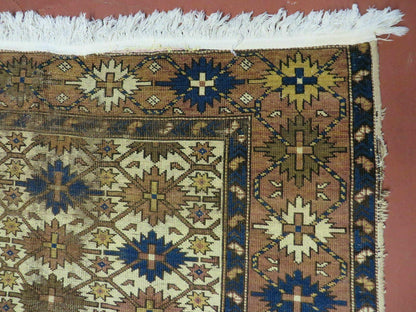 Antique Caucasian Shirvan Kazak Wool Rug Snowflake Design 4x5 Feet