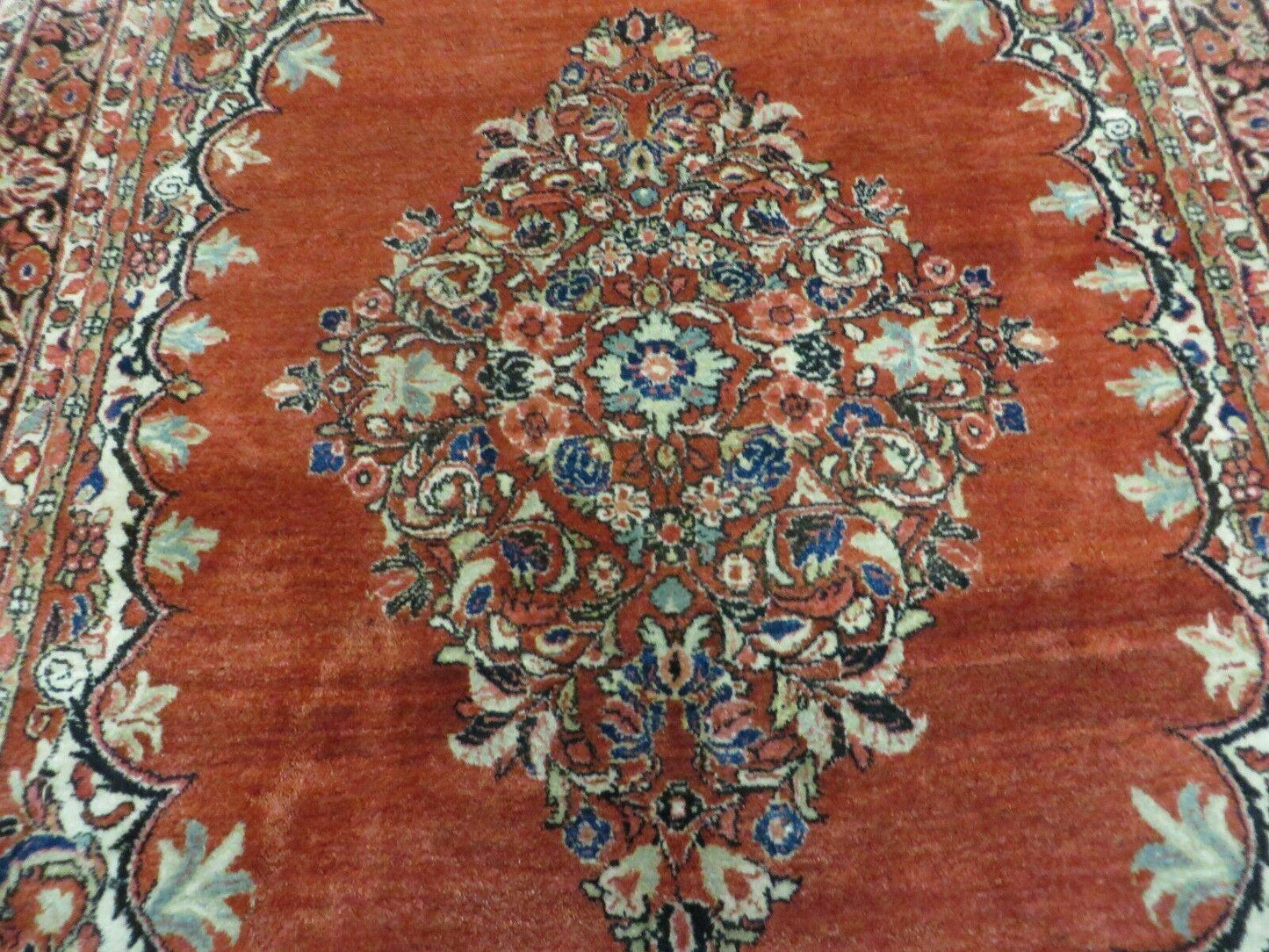 Antique Persian Sarouk Rug 5x8, Red, Semi Open Field, Hand Knotted, Wool
