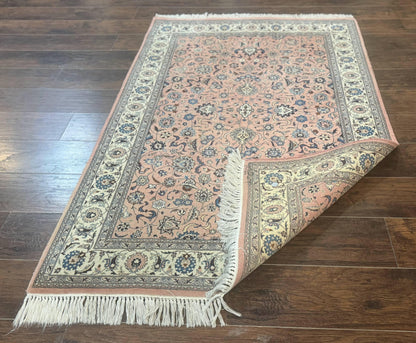 Pak Persian Rug 4x6, Pink and Cream, Very Fine 225 KPSI, Handmade Wool Oriental Carpet
