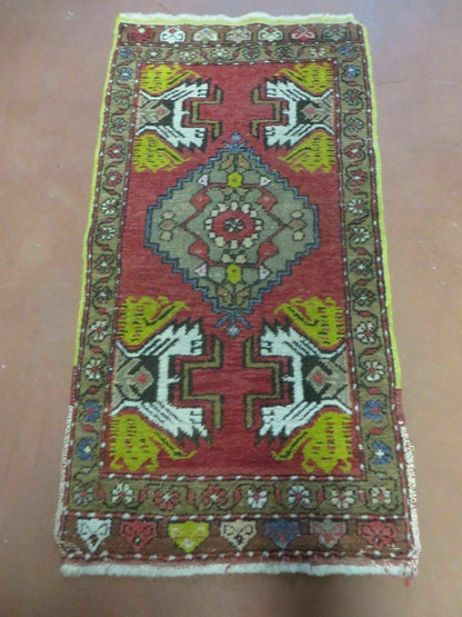 Antique Turkish Oushak Wool Rug Yastik 20 by 38 Inches Handmade