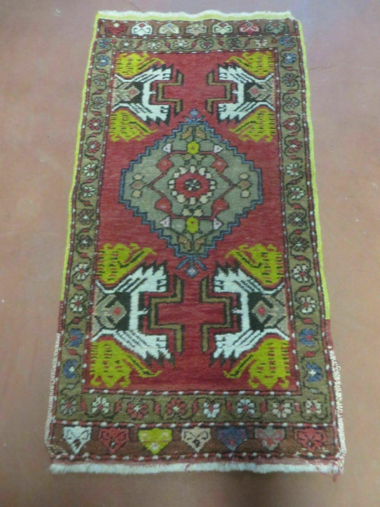 Antique Turkish Oushak Wool Rug Yastik 20 by 38 Inches Handmade