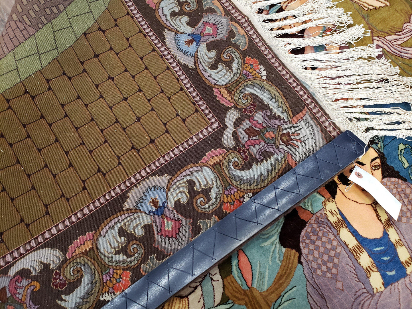 Semi Antique Persian Isfahan Pictoral Rug 4.10x6.1, Wool Handmade High Quality Decorative Carpet