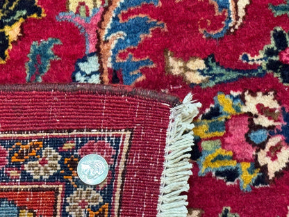Red Persian Mashad Rug 10x13 - Floral Medallion Signed By Masterweaver